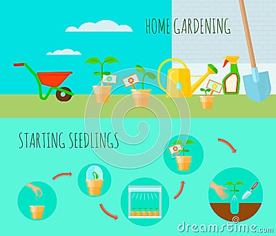 Seedling Horizontal Banners Set Vector Illustration