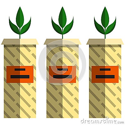 Seedling in paper garden pots, flat vector isolated illustration. Gardening, farming industry. Vector Illustration