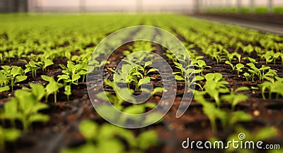 Seedlings in greenhouse. Salad Stock Photo