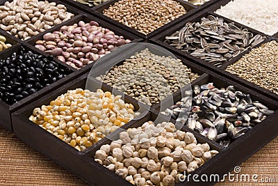 Variety of edible seeds Stock Photo