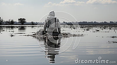 Seeker of Cosmic Meaning: Solitary Astronaut Stock Photo