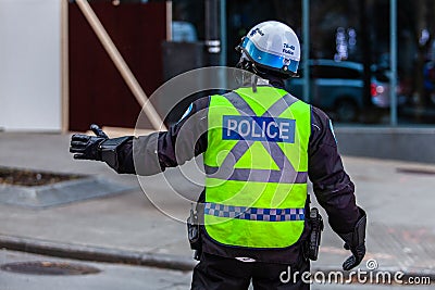 Police ensuring security at a protest Editorial Stock Photo