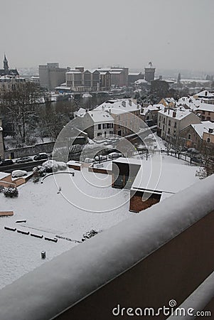 seen on the city under the snow of Corbeil-Essonne Stock Photo