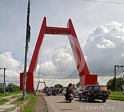 seen motorcyclists and car drivers crossing the twin bridges Editorial Stock Photo