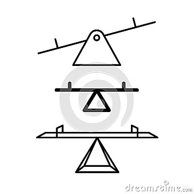 Seesaw balance icons. Three see saw line style illustrations. Vector Illustration