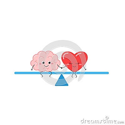Seesaw with brain and heart holding hands Vector Illustration