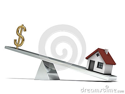 Seesaw dollar house Stock Photo