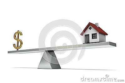 Seesaw dollar house Stock Photo