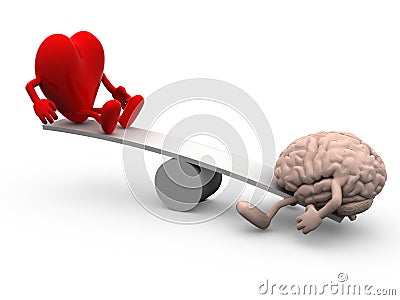 Seesaw with heart and brain Cartoon Illustration