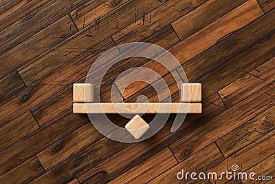 Seesaw made of wooden blocks symbolizing balance - 3D rendered illustration Cartoon Illustration