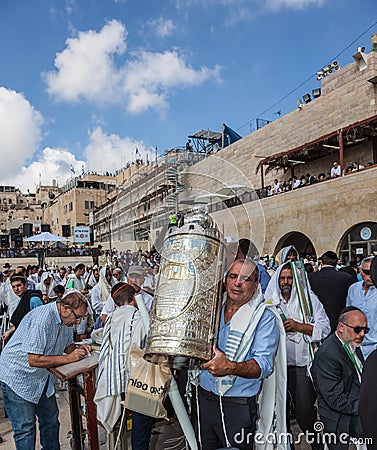 Sefer Torah in case keeps believing Editorial Stock Photo
