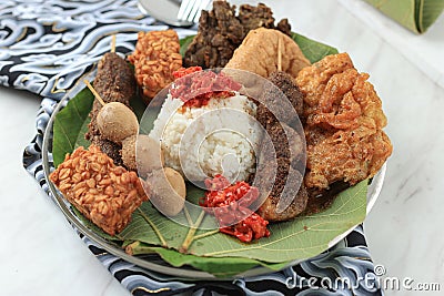 Sega Jamblang or Nasi Jamblang, Cirebon Original Rice Dish Stock Photo