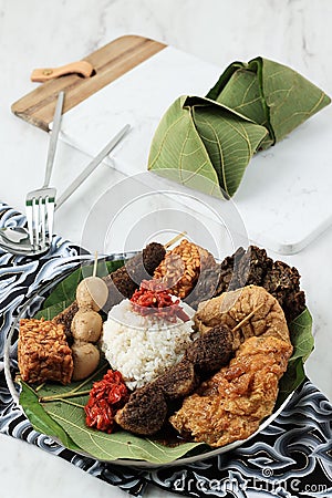 Sega Jamblang or Nasi Jamblang, Cirebon Original Rice Dish Stock Photo