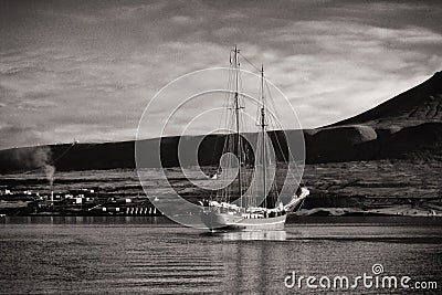 Sailing ship in front of Spitsbergen Stock Photo
