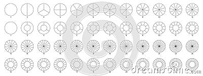 Segment slice line art. Pie chart icon. Wheel round diagram part. Circle section graph. 2,3,4,5,6 segment infographic Vector Illustration