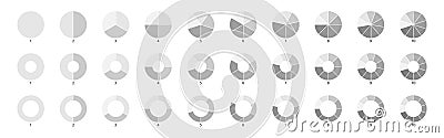 Segment slice sign. Pie chart gray icons. 10,2,4,5 segment infographic. Wheel round diagram part symbol. Circle section Vector Illustration