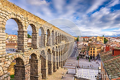 Segovia, Spain at the ancient Roman aqueduct Stock Photo