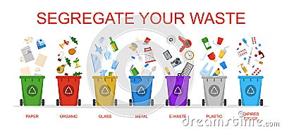 Segregate your waste vector isolated. Container in a row Stock Photo