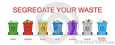 Segregate your waste vector isolated. Container in a row Stock Photo