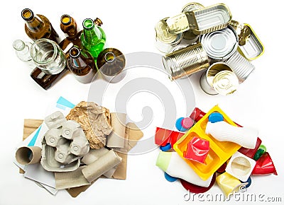 Segregated garbage - ready to recycle. Glass, metal, paper and p Stock Photo