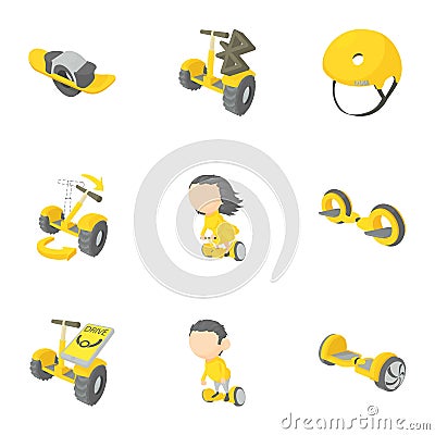 Segway, monowheel, hoverboard icons set, Vector Illustration