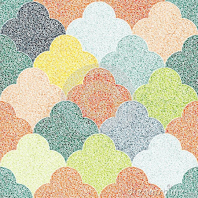 Seigaha wavy seamless pattern. Ornament in the style of polka dot. Pointillism print for textiles. Vector illustration Vector Illustration