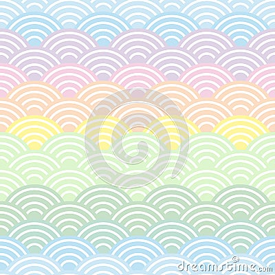Seigaiha or seigainami literally means wave of the sea. rainbow seamless pattern abstract scales simple Nature background japanese Vector Illustration