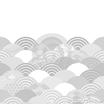 Seigaiha wave grey white colors abstract scales simple Nature background with japanese circle pattern space for text. Can be used Vector Illustration