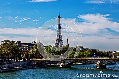 Seine and Eiffel Tower from Alexander the III third bridge, Paris Editorial Stock Photo