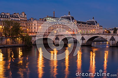 Seine River banks and Orsay Museum at daybreak. Paris, France Stock Photo