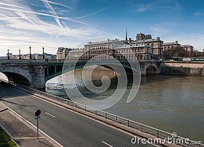 Seine river with pont notre dame Stock Photo