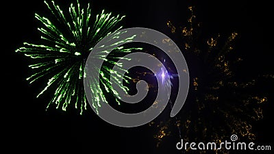 Seis tiros de fuegos artificiales en el fondo negro almacen de metraje de vídeo Seis tiros de fuegos artificiales en el fondo negro almacen de metraje de vídeo
