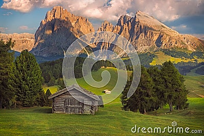 Seiser Alm with Langkofel group, South Tyrol, Dolomites, Italy Stock Photo