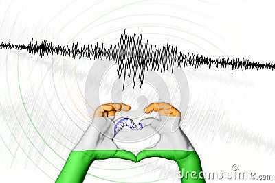 Seismic activity earthquake India symbol of heart Stock Photo