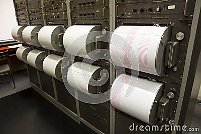 Seismographs recording earthquake Stock Photo