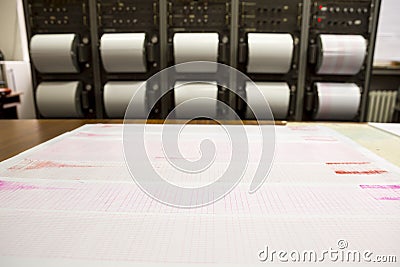 Seismographs recording earthquake Stock Photo