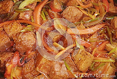 SeitÃ¡n con verduras en salsa de soja y jengibre Stock Photo