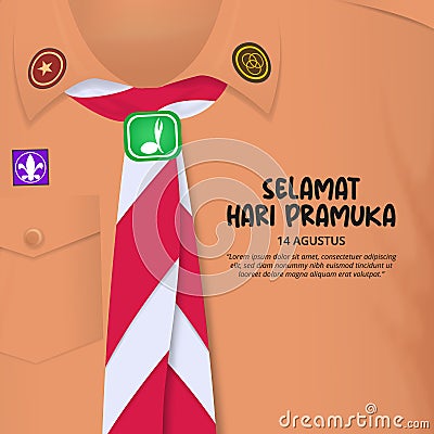 Selamat Hari Pramuka or happy Indonesia scout day background with a uniform of Indonesian scout Vector Illustration