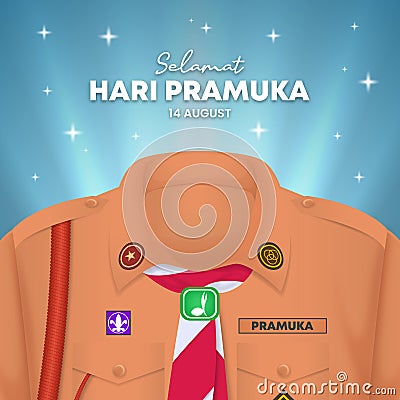 Selamat Hari Pramuka or happy Indonesia scout day background with a uniform of scout and sparkles Vector Illustration