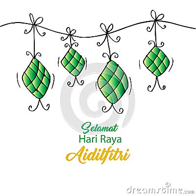 Selamat Hari Raya Aidilfitri with ketupat Stock Photo
