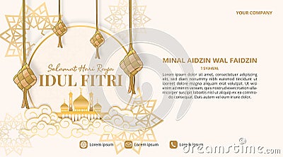 Selamat Hari Raya Idul Fitri or Happy Eid Al Fitr background with Ketupat and pattern Vector Illustration