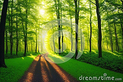 Select focus on the green forest background in a sunny day. Stock Photo