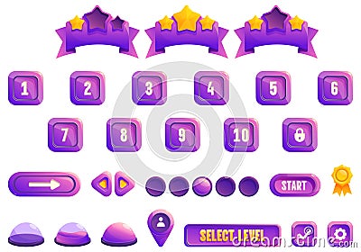 Select game level icons set cartoon vector. Indicator pointer locked Vector Illustration