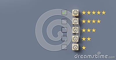 Selected checkbox besides a happy emoticon symbolizing a very good review - 3d illustration Cartoon Illustration