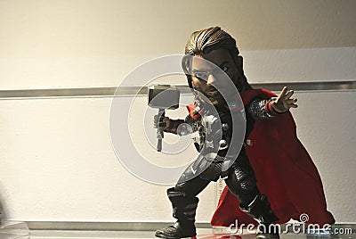 The selected focus of THOR of Avengers action figures from Marvel comic and movie. Editorial Stock Photo