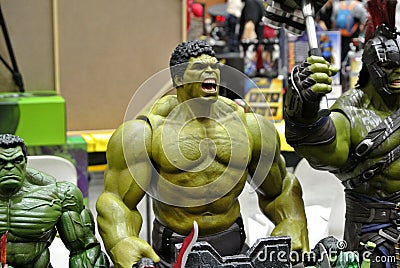 Selected focused of Hulk character action figures from Marvel Comic. Editorial Stock Photo