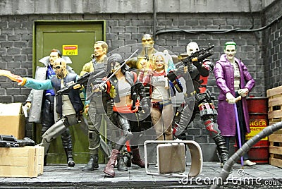 Selected focused on Suicide Squad model scale action figure from DC comics and movies. Editorial Stock Photo