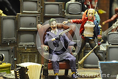 Selected focused on Suicide Squad model scale action figure from DC comics and movies. Editorial Stock Photo