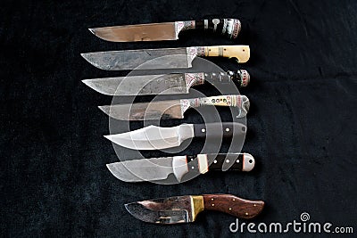 A selection of beautiful knives in handcrafted quality Stock Photo