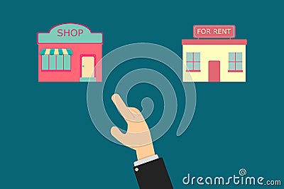 Selection of business opportunities for a local establishment, put it for rent or turn it into a store. The businessman chooses Vector Illustration